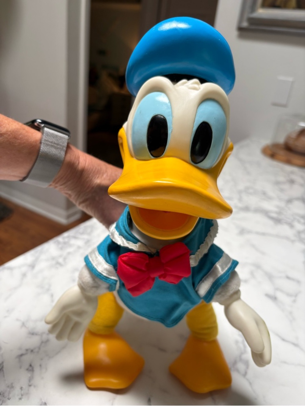 Vintage Disney Plush Hard Head Donald Duck with Blue Sailor Top and Yellow Feet